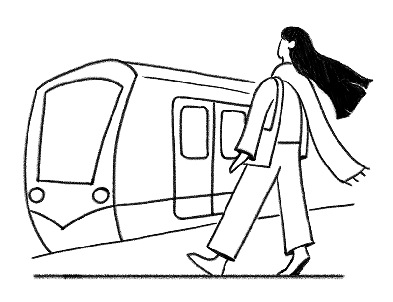 Illustration of woman walking to train